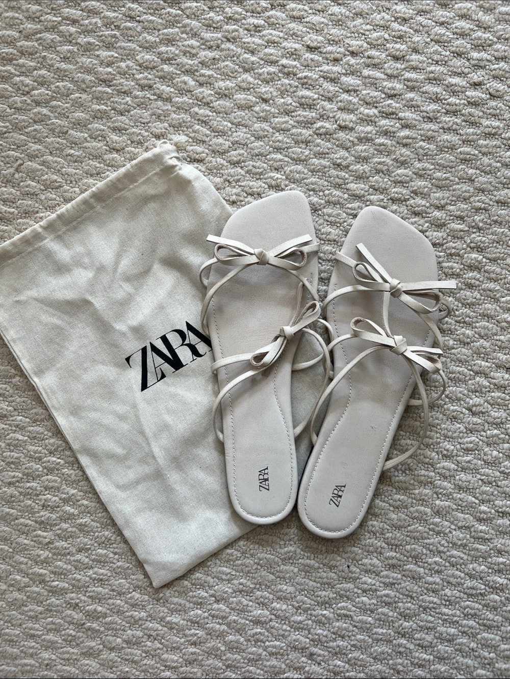 Zara cream real leather bow sandals